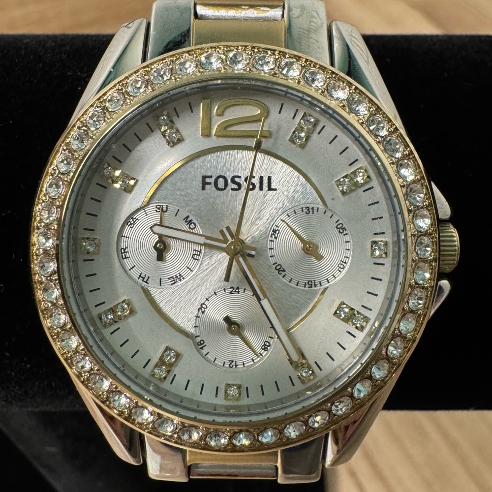 Fossil Chronograph Silver and Gold Women’s Watch with Crystal Accents - Picture 4 of 6